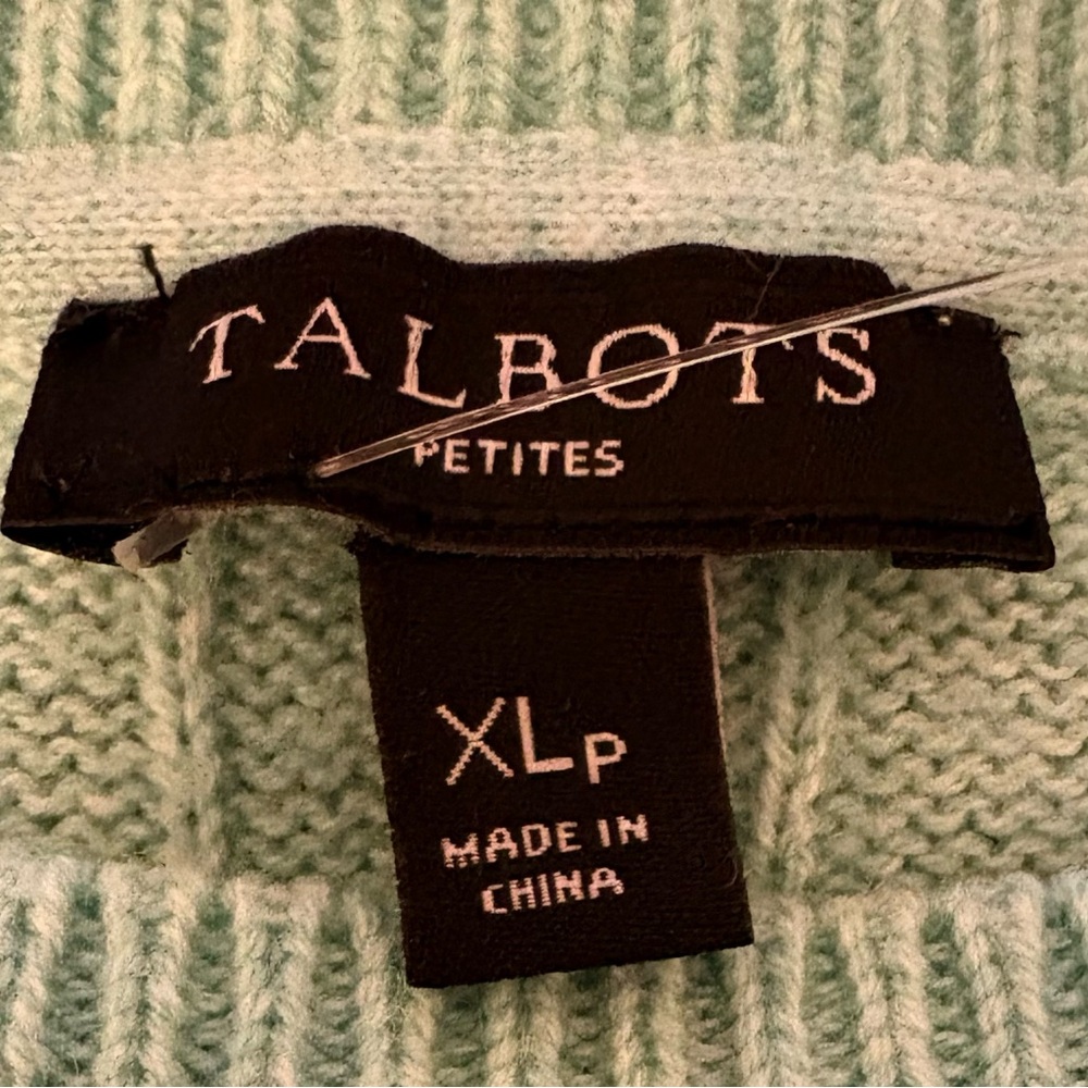 Talbots mint green cable-knit sweater Lambswool Blend XL - Picture 6 of 9
